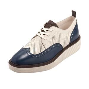 Cole Haan ØriginalGrand Platform Wingtip Oxfords 7.5 B Blue Ivory Leather NIB